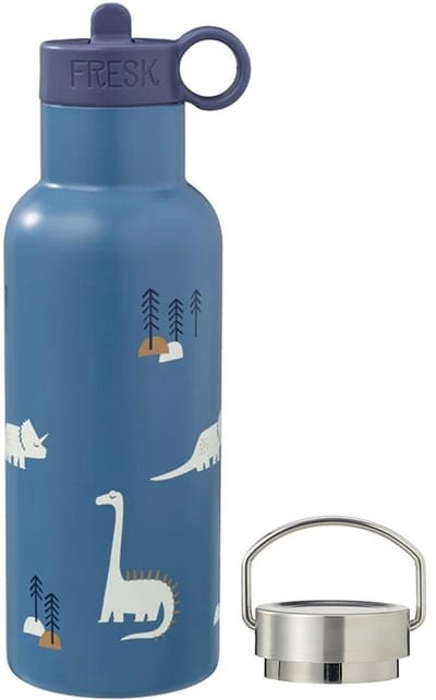 Fresk Thermosfles 500 ml - RVS Waterfles – Lekvrije Drinkfles voor Kinderen – Koude en Warme Dranken – BPA-vrij – Onbreekbaar – 2 Doppen – Thermosbeker – Drinkbeker Jongens - Blauw - Dino