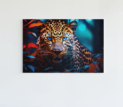 Canvas Schilderij - Kleurrijke Luipaard - Wanddecoratie - Wilde Dieren - 60x40x2 cm