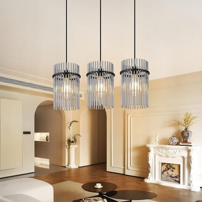 Glitzerlife - Vintage Luxe Design - 3xE27 - Hanglamp - Verstelbare Hoogte - Glas Metaal - Ø26cm - Zwart - Hanglampen - Hanglamp Eetkamer Keuken