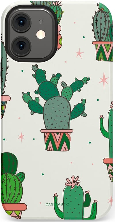 Casetastic Hoesje Geschikt voor Apple iPhone 12 Mini - Stijlvolle Beschermende Duo-layer Case - Zonnige Cactus