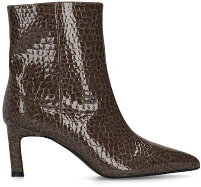 Manfield - Dames - Donkergrijze lak enkellaarsjes met hak - Maat 37