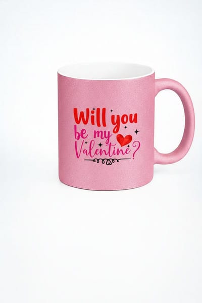 Roze Glitter Valentijn Mok | "Will you be my Valentine?" | Romantisch Cadeau