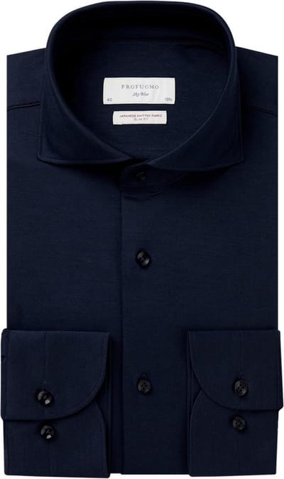 Profuomo slim fit heren overhemd - jersey - donkerblauw - Strijkvrij - Boordmaat: 37