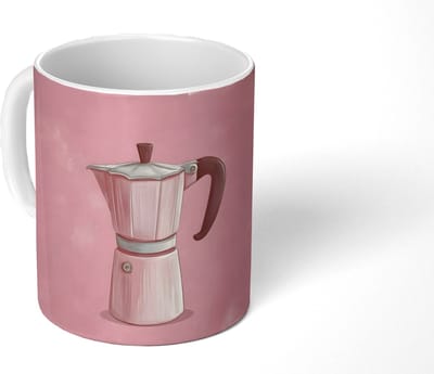 Mok - Koffiemok - Roze - Mokkapot - Illustratie - Koffie - Mokken - 350 ML - Beker - Koffiemokken - Theemok