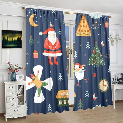 2 stuks - Gordijnen met kerstprint - Polyester materiaal - Slaapkamer, woonkamer, studeerkamer privégordijnen - aanpasbare patronen 30inchx65inchx2Pcs gray