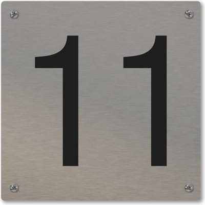 Huisnummerbord - huisnummer 11 - voordeur - 12 x 12 cm - rvs look - schroeven - naambordje nummerbord