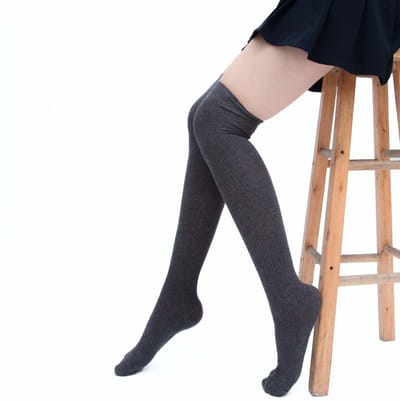 1 Paar Overknee Kousen Antraciet | Lange Sokken Maat 36-38 | Katoen