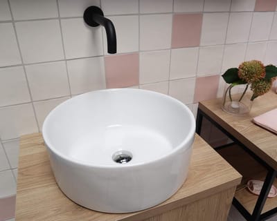 Waskom Opbouw - Cilinder Kom - Badkamer Inrichting - Keramiek Materiaal - 40x40x15cm - Wit