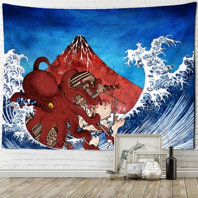 Japanse Golven Olieverf Wandkleed Psychedelische Hekserij Boheemse Stijl Landschap Kamer Huisdecoratie 95x70cm
