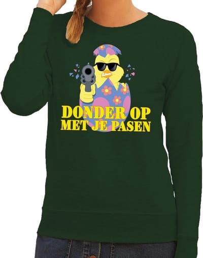 Fout Paas sweater groen donder op met je Pasen voor dames - Pasen trui XS