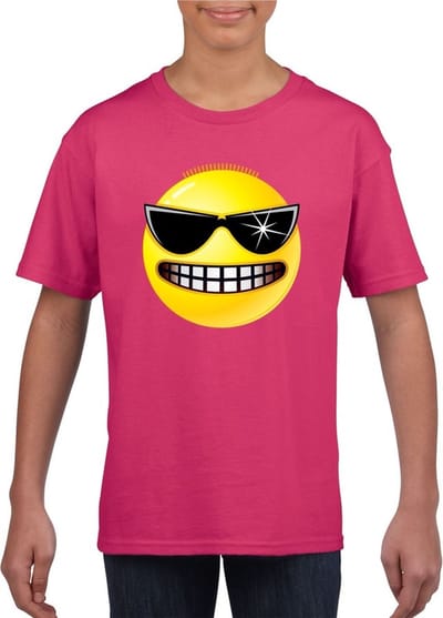 emoticon/ emoticon t-shirt stoer roze kinderen 110/116