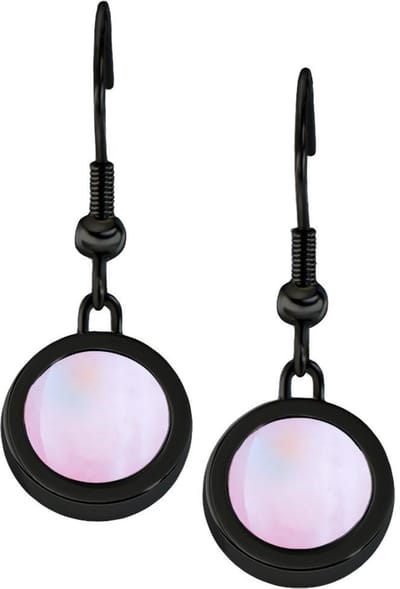Quiges RVS Schroefsysteem Oorhangers Oorbellen Zwart met Verwisselbare Roze Schelp Mini Munt Set - ECOS249