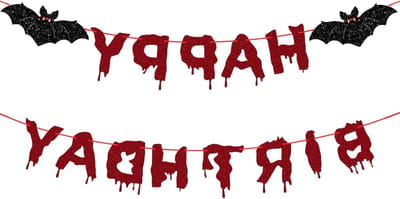 Inovra Plus - Halloween Banner met Rode Glitter voor Verjaardag - Halloween Feest Benodigdheden met Griezelig Thema - Vleermuis, Vampier - Horrorthema Feestdecoratie
