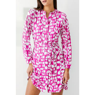 French Connection Riley Henley Dress Knee Wild Rosa/ivory Größe: 6 | Blusenkleider Outlet | Damen