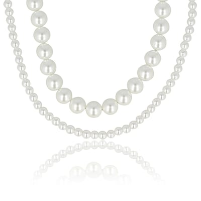 My Bendel - Dubbele Ketting met Kleine en Grote Witte Parels - met Luxe Cadeauverpakking | Sieraden Voor Dames