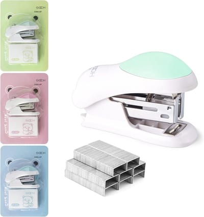 Mini Desktop Nietmachine met 400 Standaard 26/6 Nietjes, Capaciteit tot 24 Bladen, Inclusief Verwijderaar, Schattig Kantooraccessoire voor Studenten in 3 Kleuren