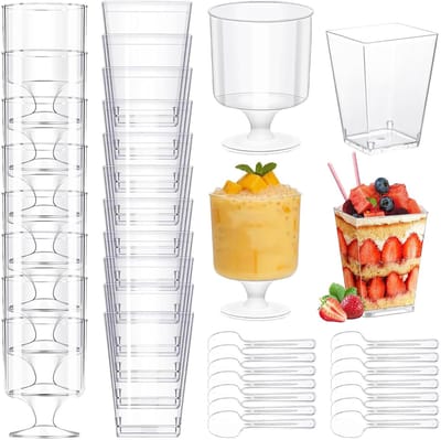 Plastic dessert bekers, 160 ml eenmalige dessertbekers vierkante kleine dessertglazen voor pudding mousse, herbruikbare catering dessertglazen plastic voor feest thuis