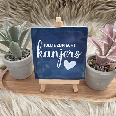 Robuust Wenstegeltje – Jullie Zijn Echt Kanjers – Hip trendy tegeltje – Bedankje voor Zorghelden, Team of Collega’s – Stoere en Betekenisvolle Wanddecoratie – Trendy nu – Decoratief Tegeltje met Standaard – Cadeau Idee
