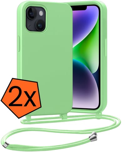 Hoesje Geschikt voor iPhone 13 Mini Hoes Met Telefoonketting - Backcover Geschikt voor iPhone 13 Mini Case Met Koord - Groen - 2 PACK