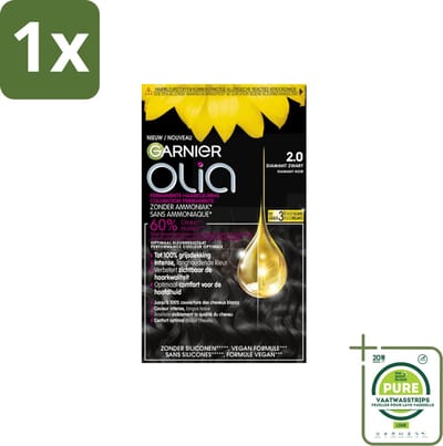 1 x Garnier - Olia 2 - Haarkleuring - Diamant Zwart - Zonder Ammoniak - 60% Olie - Permanente Kleur - Permanente Haarkleur - Haarkleur Diamanten Zwart - Haarkleur Zonder Ammoniak - Haarkleur Met Olie - Garnier Olia