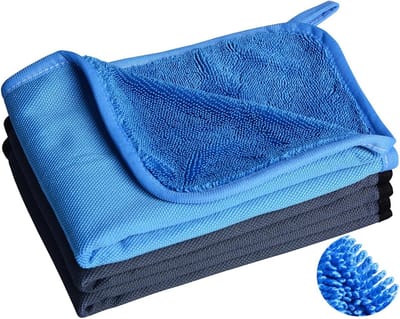 Autowasdoek Microvezel - Absorberende Doek - Auto Drogen - Krasvrij Pluisvrij - 30x40 cm - Zwart Blauw