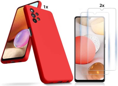Hoesje Geschikt Voor Samsung Galaxy A32 4G Hoesje Soft Nano Silicone Backcover Gel Rood Met 2x Glazen Screenprotector