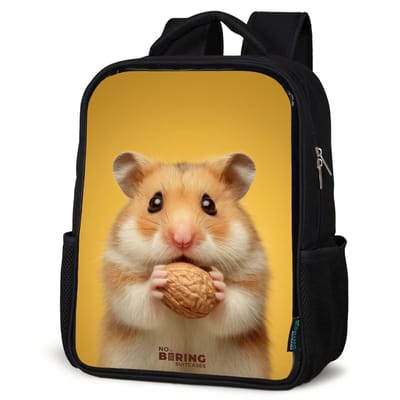 NoBoringSuitcases.com® - Rugzak zwart - Schooltas jongen & meisje - Hamster met walnoot - Rugtas voor school - Boekentas kind - Schoolrugzak - Kinderrugzak