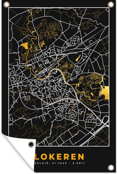 Muurdecoratie Goud - Stadskaart - Plattegrond - Lokeren - Kaart - 120x180 cm - Tuinposter - Tuindoek