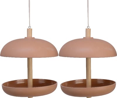 Decoris vogel voedersilo - 2x stuks - bamboe hout - terra bruin - 21 x 25 cm