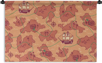 Wandkleed - Wanddoek - Piraat - Kaart - Patronen - Kinderen - 90x60 cm - Wandtapijt