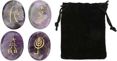 Set van 4 Reiki Symbolen Stenen voor Chakra Healing, Meditatie en Kristaltherapie met Gegraveerde Symbolen