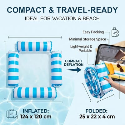 Thijox - Opblaasbaar zwembadmatras met 4 buizen, drijvende hangmat voor zomer, hemelsblauw gestreept, ideaal voor strand, zee en zwembad, stabiel en c