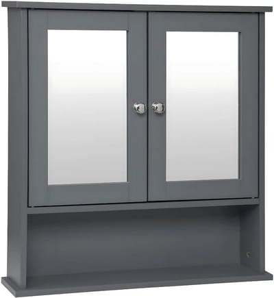 Badkamerkast met Spiegel - Wandgemonteerd MDF Badkamermeubel 56x13x58,3 cm - 3 Planken Toiletmeubel