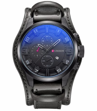 Curren Horloge Blauwe Gloed Ø 47 - Zwart - Kunstleer - Inclusief Horlogedoosje