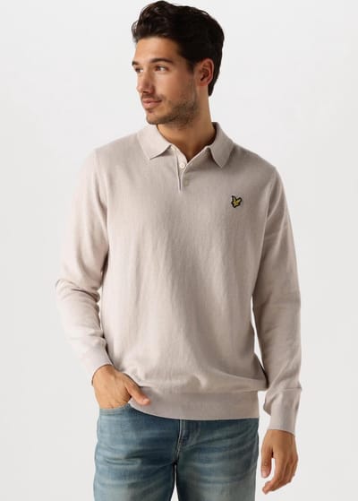 Lyle & Scott Cotton Merino Long Sleeve Knitted Polo Truien & Vesten Heren - Sweater - Hoodie - Vest- Beige - Maat XS