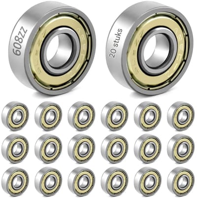 GELLDG 20 stuks 608zz kogellagers - Metaal - Dubbele afdichting - Miniatuur diepe groef kogellagers - Geschikt voor skateboards, scooters, inline skates - 8x22x7 kogellagers