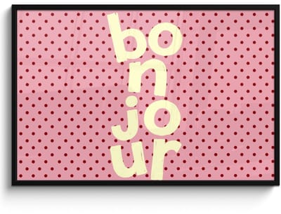 Poster in lijst - Fotolijst 120x80 cm - Posters - Bonjour - Stippen - Roze- Geel - Posterlijst zwart - Decoratie - Wanddecoratie woonkamer - Muurdecoratie slaapkamer