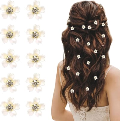 Klemmen, witte bloemen haarclips met strassteentjes, schattige bloemenmeisje haaraccessoires decoraties, haarspelden voor bruiloften, bruidshaarspelden (wit)