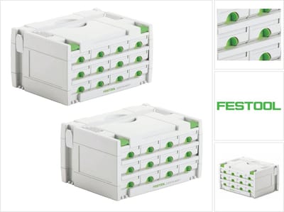 Festool Sortainer Set 2x SYS 3-SORT/12 ( 2x 491986 ) Assortimentskoffer met 12 vakken voor schroeven deuvels spijkers
