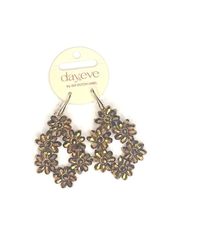 Go Dutch Label Oorhangers 6 bloemen kralen Bruin