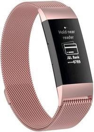 By Qubix - Compatible Fitbit bandje - geschikt voor Fitbit Charge 3 - Fitbit Charge 4 milanese bandje - Maat: Large - Rosé goud - Horlogeband - smartwatchbandje
