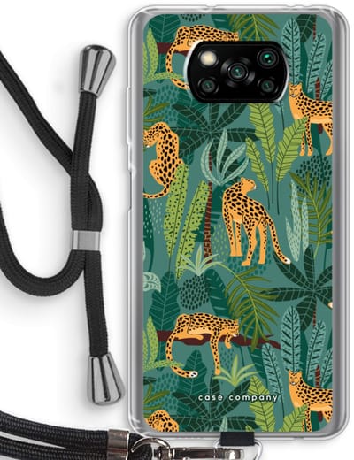 Case Company® - Hoesje met koord geschikt voor Poco X3 Pro hoesje met Koord - Luipaard 2 - Telefoonhoesje met Zwart Koord - Bescherming aan alle Kanten en Over de Schermrand