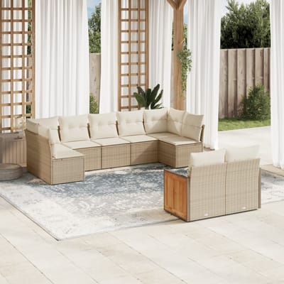 vidaXL - 9-delige - Loungeset - met - kussens - poly - rattan - beige