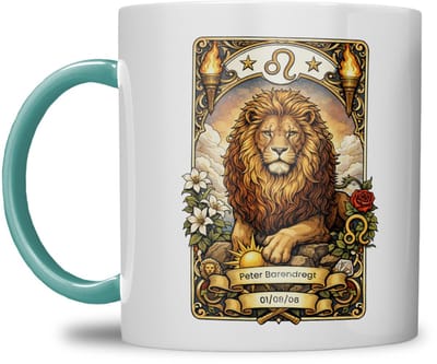 Sterrenbeeld mok - Leeuw - Zeegroen Blauw - Tarot mok - Gepersonaliseerd met naam en datum