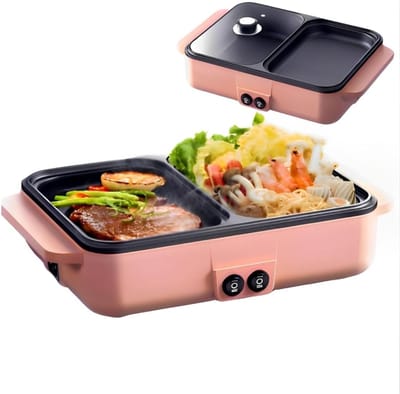 QUOVO® Hotpot Pan - Hot Pot Pan Chinees - Hot Pot Pan 2 Vaks - Roze - 35cm x 22cm x 8cm