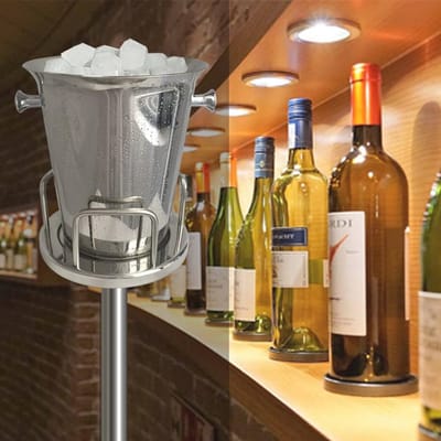 Roestvrijstalen IJsemmer met Standaard en Draaggreep voor Wijn, Champagne en Bier - 5L, 90cm Hoog