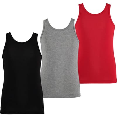 Apollo Jongens Singlet Hemd Bamboe 3-Pack Zwart Grijs Rood - Maat  110/116
