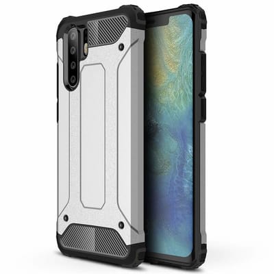 Ntech Hoesje Geschikt voor Huawei P30 Pro Dual layer Armor Hoesje - Zilver
