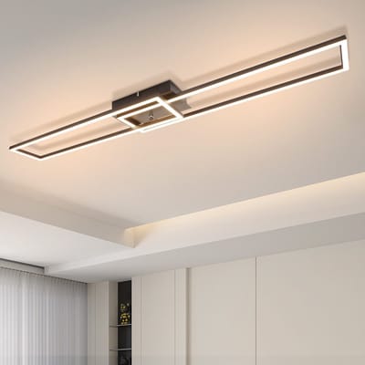 NETTLIFE Plafondlamp LED - zwart - 2 Lichts - rechthoekig - 3000K Warm wit Licht - modern Woonkamerlamp 102.5cm - voor Slaapkamer | Keuken | Gang - 32W