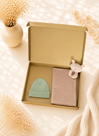 Baby Cadeauset groen – Knuffeldoek & Babymutsje in Luxe Gouden Geschenkdoos – 100% katoen – Kraamcadeau Babyshower – Kraamcadeau Jongen / Meisje